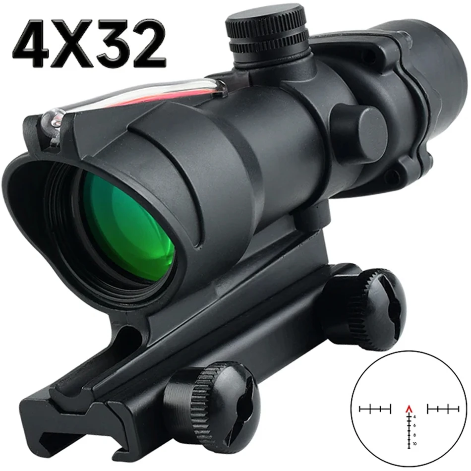 ACOG 4X32 Scope Fiber Optics Illuminated Riflescope Tactics Reflex Sight Hunting Airsoft Rifle Red Green Dot Sight 20mm Rail