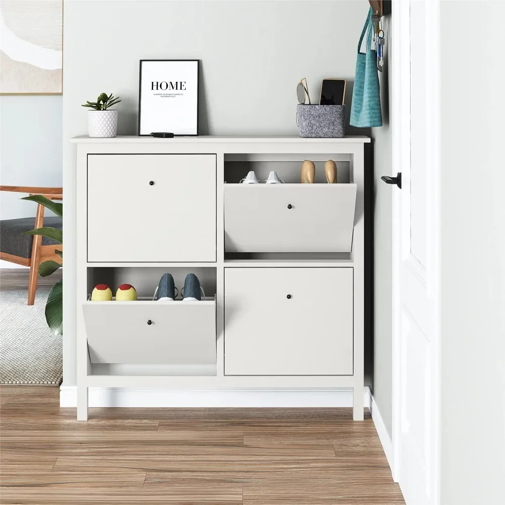 Shoes Racks, 4-Bin Shoe Storage Cabinet, Morden Wooden Shoes Organizers, Shoe Cabinet Organizer