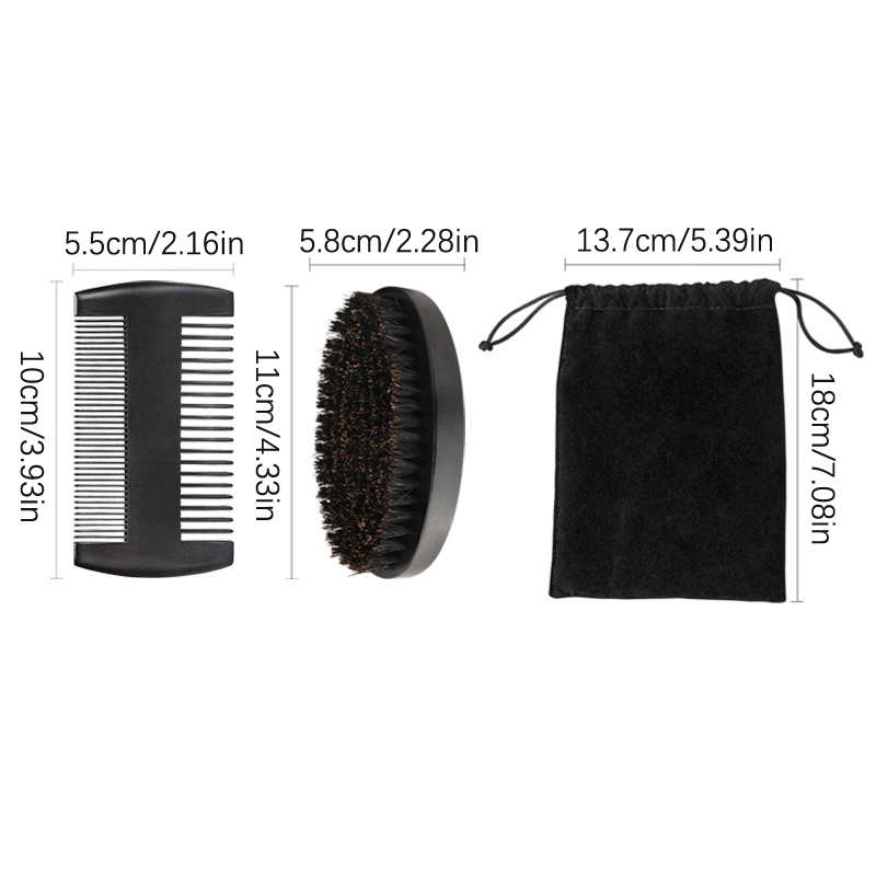 Professional Bristle Soft Boar Wood Beard Brush Hairdresser Shaving Brush Comb Men Mustache Comb Kit With Gift Bag Hair Comb Set smile