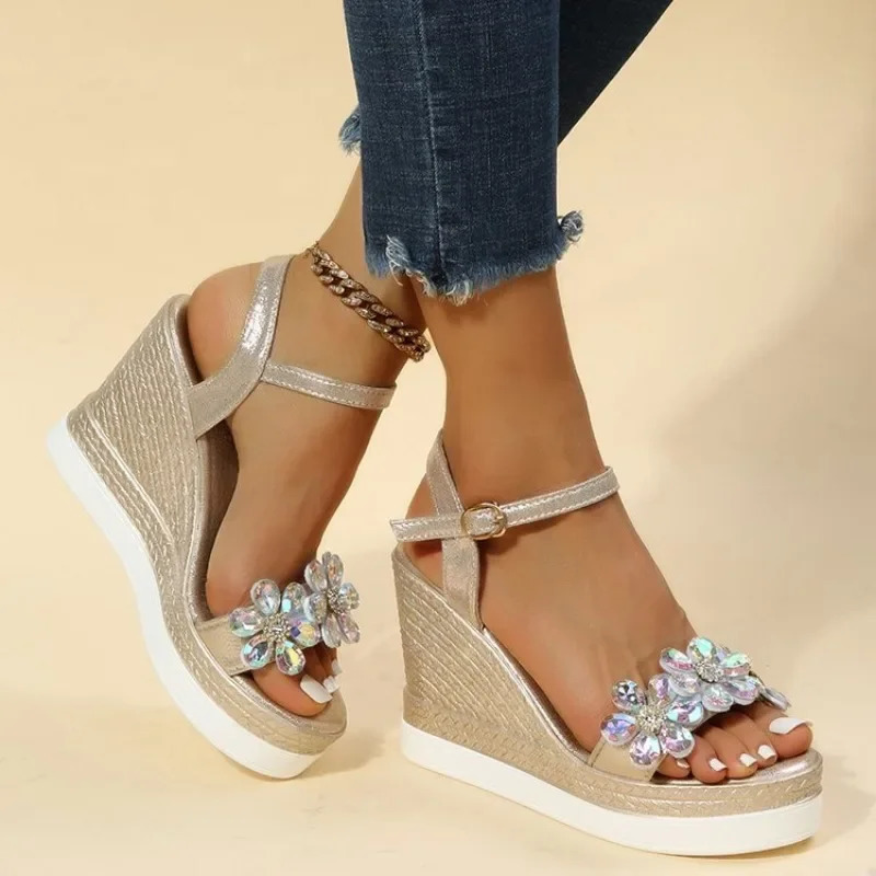 Women Summer Wedge Heel Sandals Platform Sandals Strap Open Toe Chunky Bottom Casual Shoes 2024 Gold Silver Pink Sandals 240401