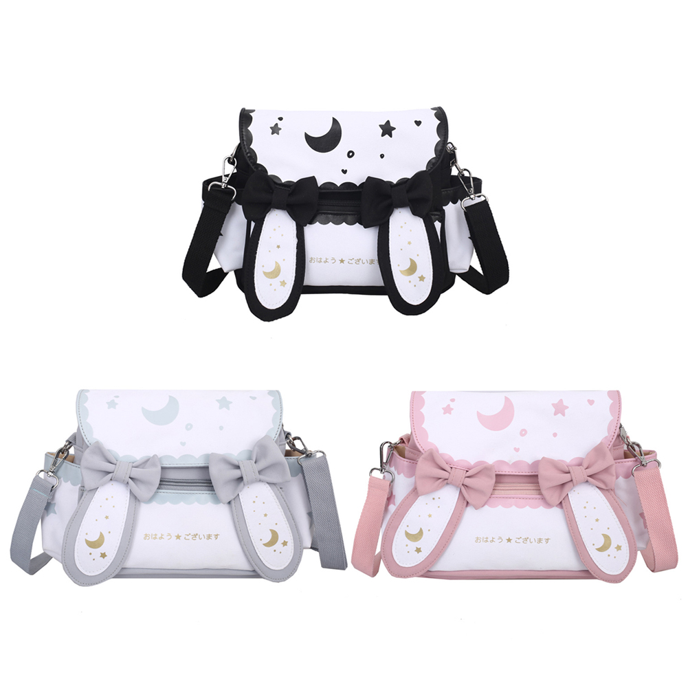 Women Moon Star Printed Bag Japanese Style Cute Rabbit Crossbody Bag Adjustable Strap Anime Satchel Bag Student Schoolbag