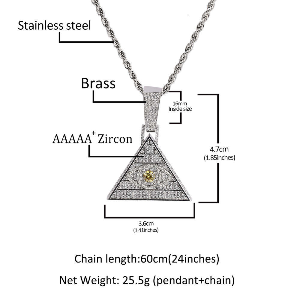 Top Quality Punk New Pyramid Evil Eye Pendant Personalized Necklace for Men Iced Out Cubic Zirconia Hip Hop Fashion Bling Full Cz Stone Gemstone Rappe