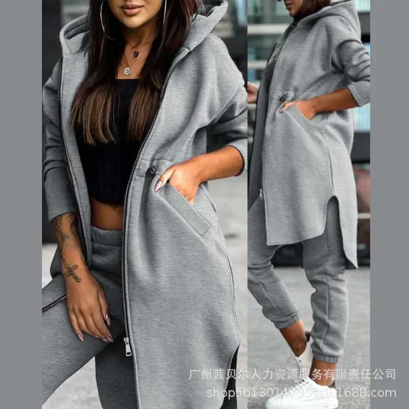 2024 Autumn Winter New Womens Hooded Jacket Trousers Suit Casual Everyday Joker Two-Piece SetX241112