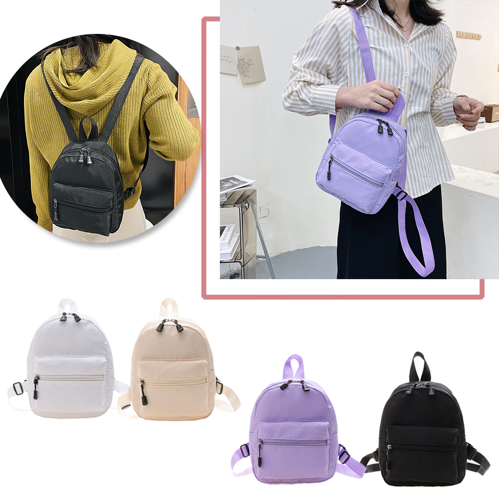 Fashion Solid Color Backpack Women Nylon Knapsack Preppy Style Mini Rucksacks