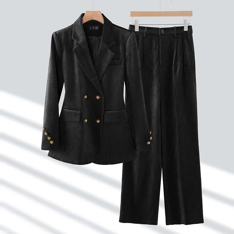 Winter Women Fashion Elegant Corduroy Pantsuit Vintage Chic Blazer Jackets and Pants Two Pieces Set Female Clothes Outfits 241113