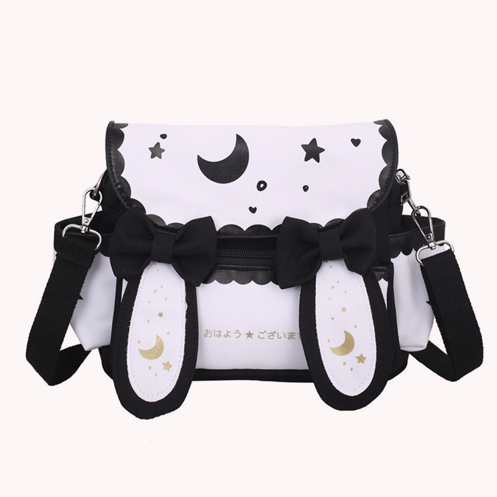 Women Lolita Bow Tie Bag Japanese Style Cute Rabbit Crossbody Bag Adjustable Strap Sweet Messenger Bag Student Schoolbag