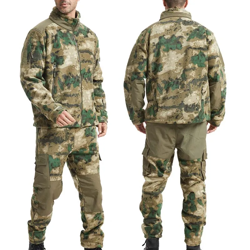 Fleece Hunting Suits Hiking Pants Men Military Tactical Jacket Camouflage Outdoor Sports Thermal Coat Outdoor Jackets 400GSM