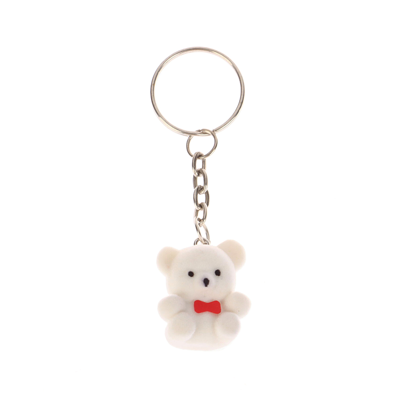 Mini Flocking Bear Doll Keychain Flocking Standing Bear Small Animals Keyring Phone Car Pendant Backpack Charms Bag Decor Gifts