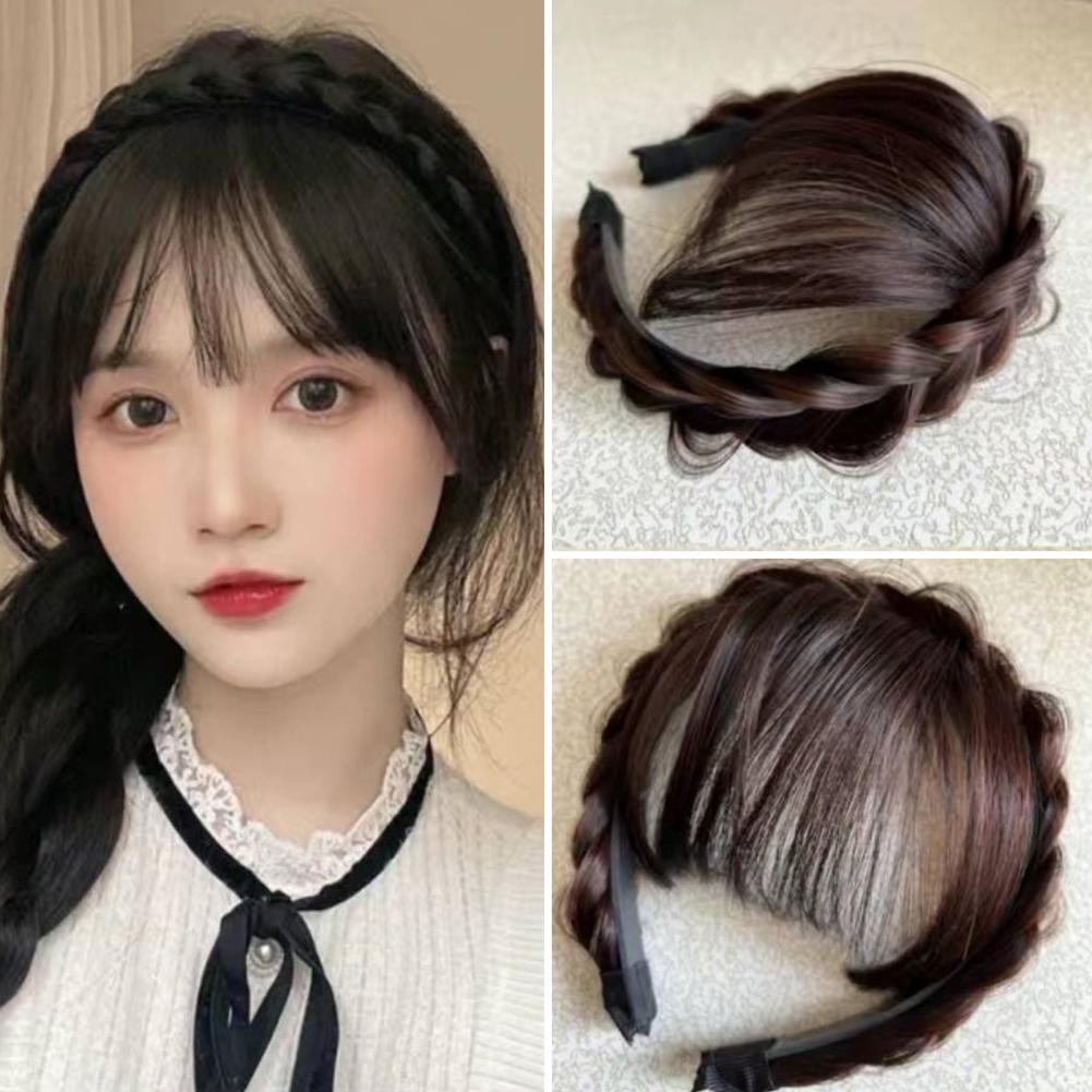 Realistic ddmysmile Wig No Headband Odor Braided Curled Hairpiece Decorative Natural Fake Hair Bangs Headband Hair Accessories Smile