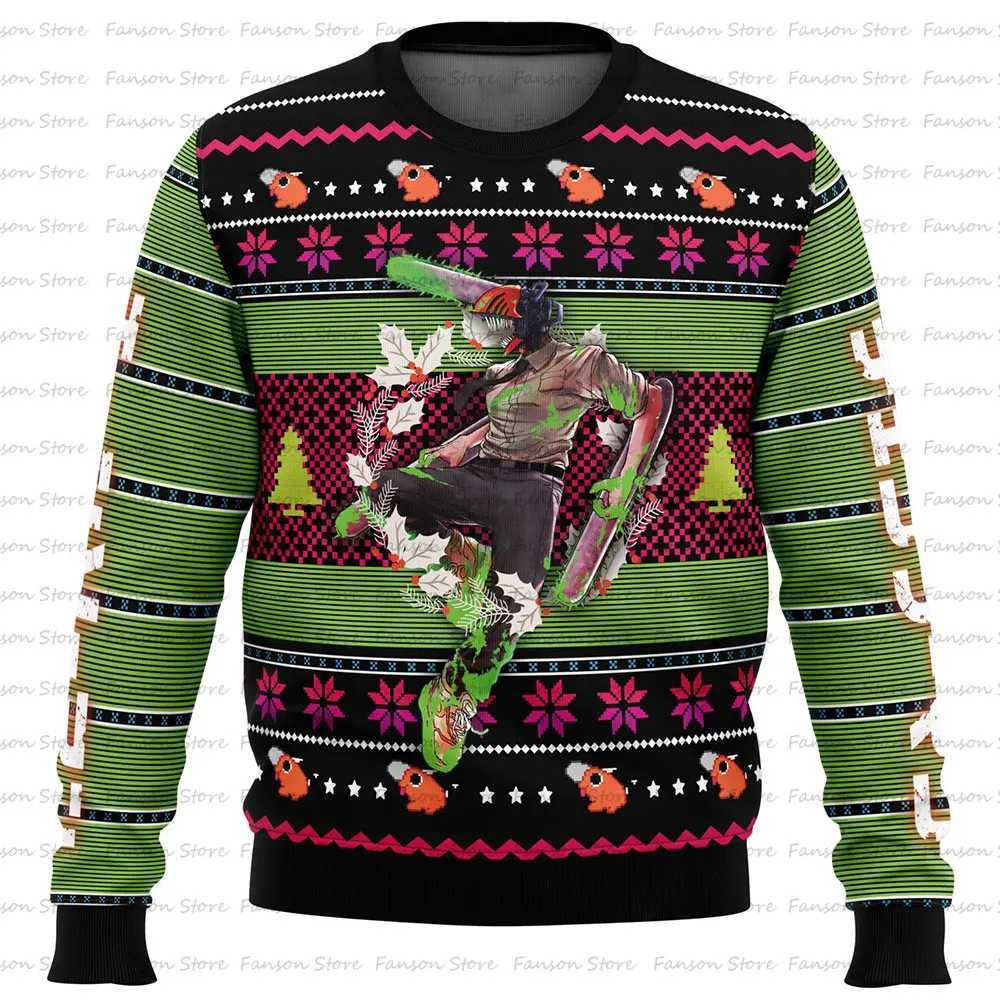 Chainsaw Man Ugly Christmas Sweater 2024 New Fashion Men Pullover Tops Japan Style Cartoon Anime Women Hoodie Sweatshirt LX241113