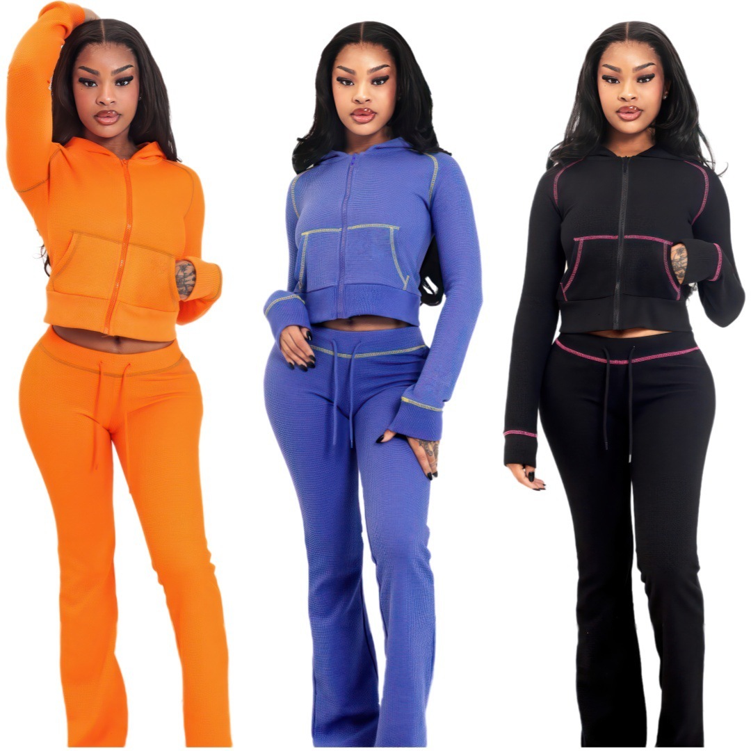 tracksuit women 2024 european and american women's clothing new fashion solid color sports style casual huafuge hooded pants twopiece set