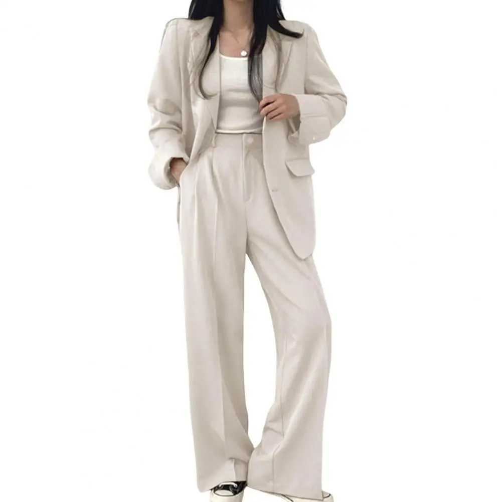 Wide Leg Suit Pants Set Ele Womens Business Suit Set with Single-breasted Cardigan Jacket High Waist Wide for ProfessionalX241112