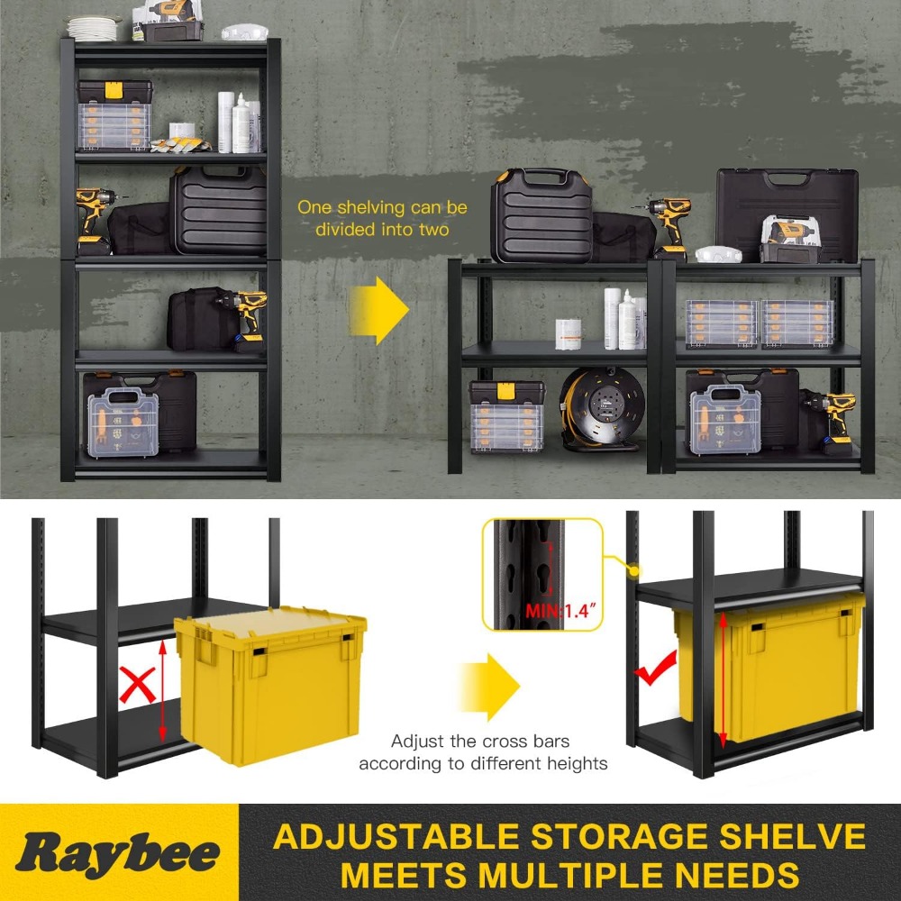 Raybee Garage Shelving 2000LBS Heavy Duty Storage Shelves Adjustable 5 Tier Metal Shelves for Storage Garage Shelves Storage
