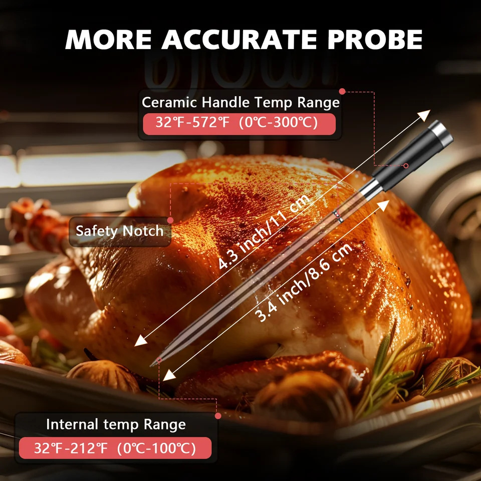 Wireless Bluetooth meat thermometer IP67 waterproof probe with LCD screen booster rechargeable used for grilling smoking and grilling ovens 241113
