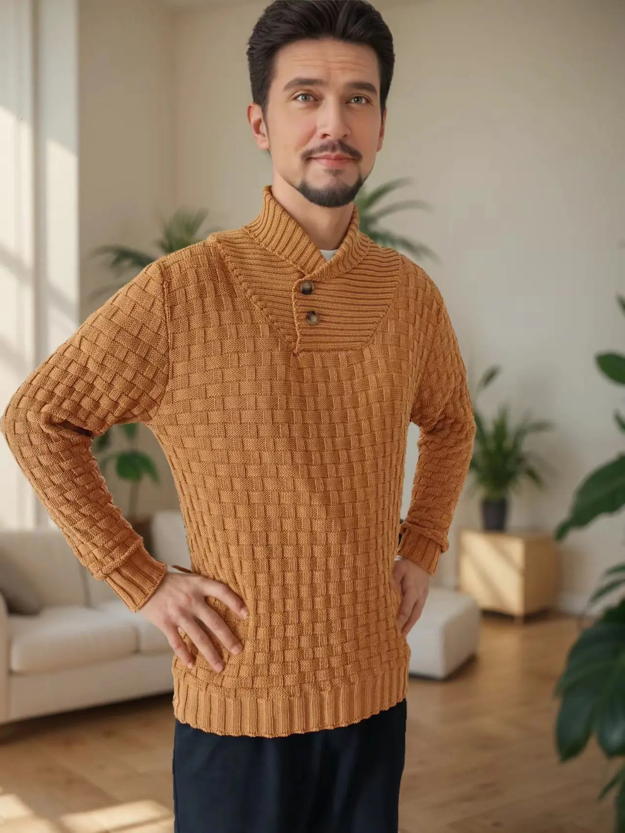 Mens autumn and winter O-neck sweater mens fashion casual ultra-thin solid plain weave long sleeved knitted Pullover Street outdoor warm knit 241113