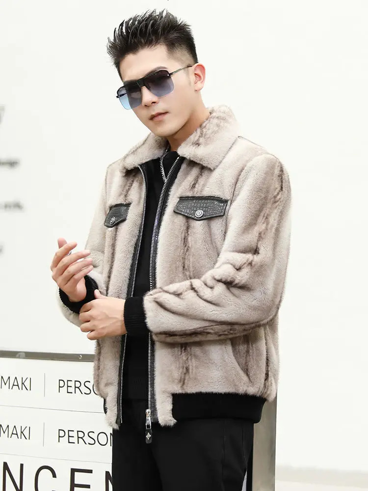 Winter Mens Mink Coat Mens Short Sleeve Collar Coat Mens Fur Warm Jacket I480 241112