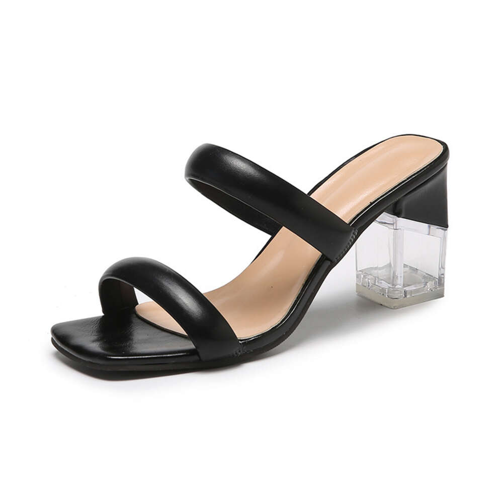 2024 Spring/summer New Crystal for Women's Casual Square Head with Heels, Fashionable and Sweet Thick Heel Slippers ddmythur