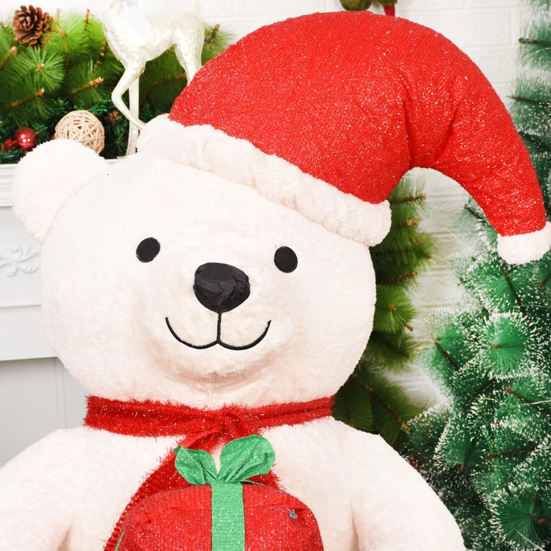 Inflatable Plush Doll White Polar Bear Holding Gift Box LED Lighted Blow Up Christmas Decoration Year Party Home Ornament 241113