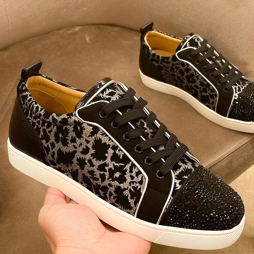 Designer Men's with Red Soles Low Cut Rhie Leopard Personalized Print Breathable Casual Board Shoes