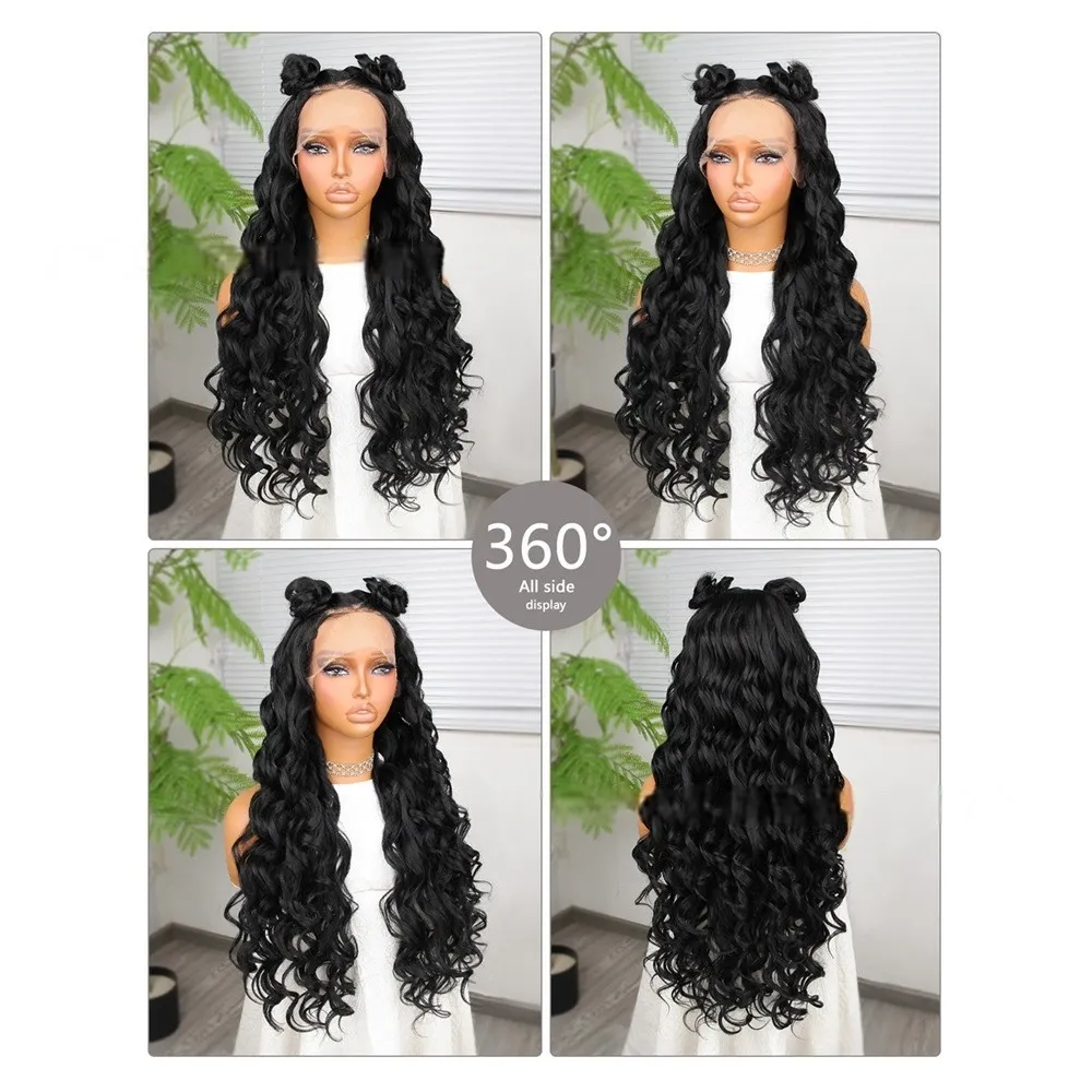 13x6 Cosplay Loose Deep Wave Front Classy Simulation Human Long Hair Wigs Frontal Transparent HD Lace Closure Wig for Black Women Glueless Synthetic