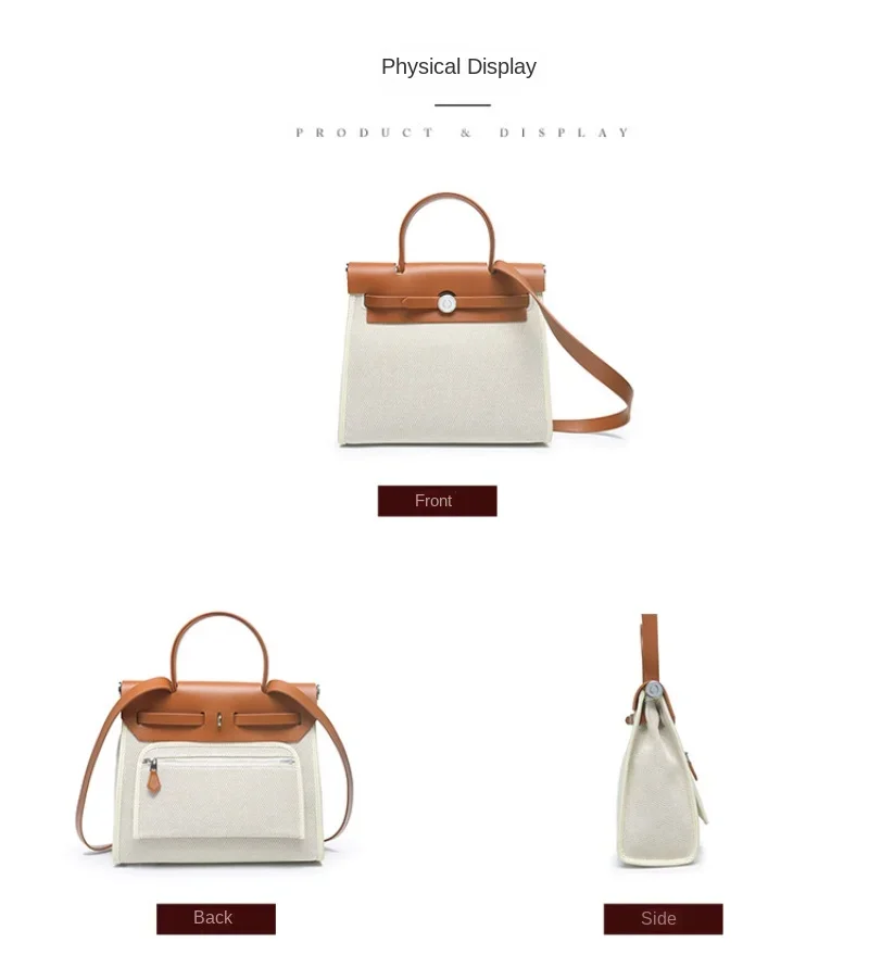 Splicing Canvas Cowhide New Tote Bag Senior Sense of Elegance and Light Single Shoulder Handbag Crossbody Leather Women's smile
