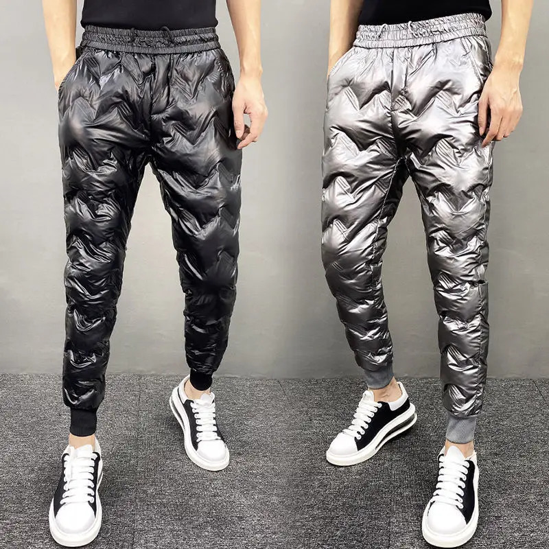 shiny winter down pants thick and warm sports pants casual mens ultra-thin outdoor windproof and waterproof cotton pants 241111