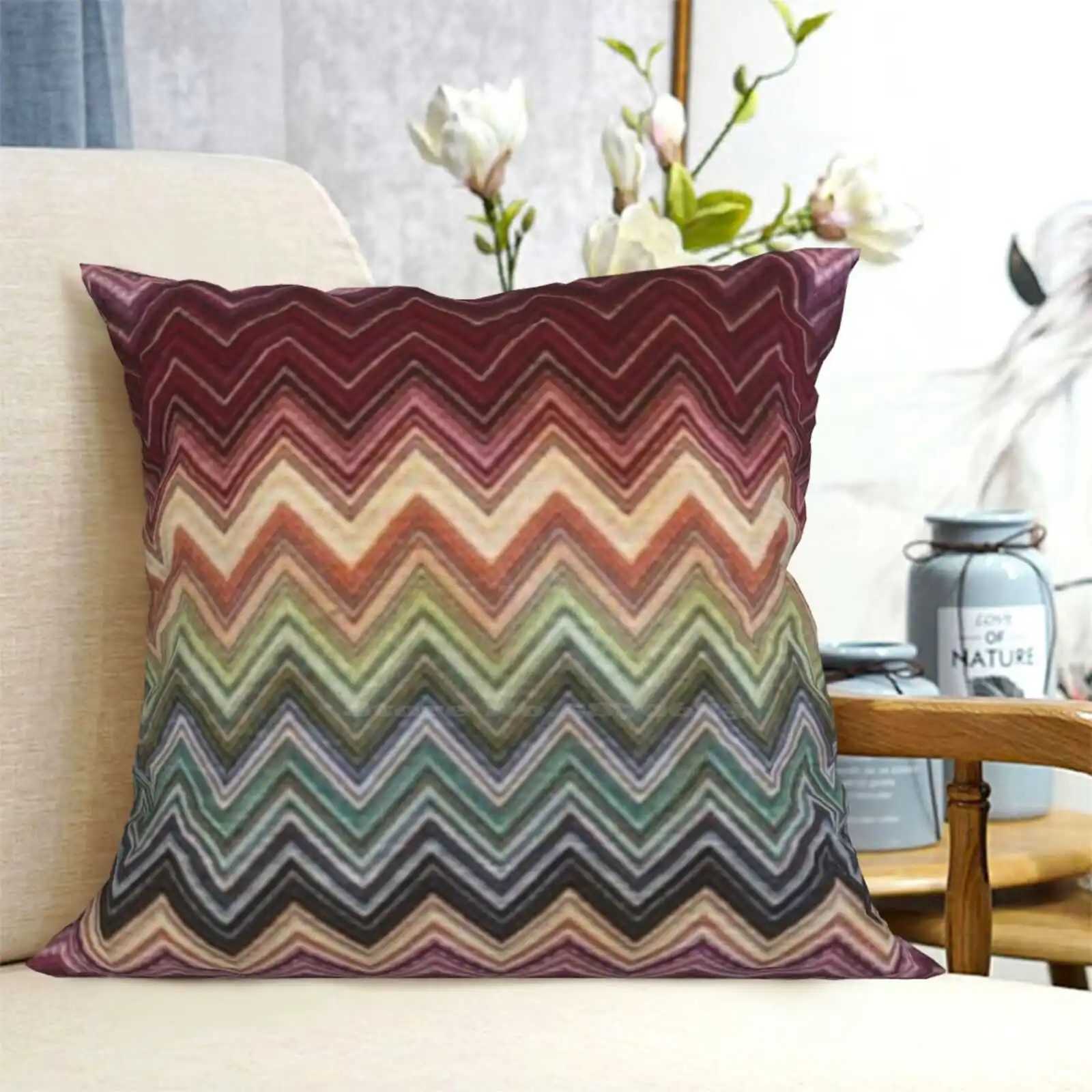 He threw boxes around his sofa car waist and Bohemian abstract colors fashionable Geetic ivory modern pink textiles retro Zigzag and unique M241113