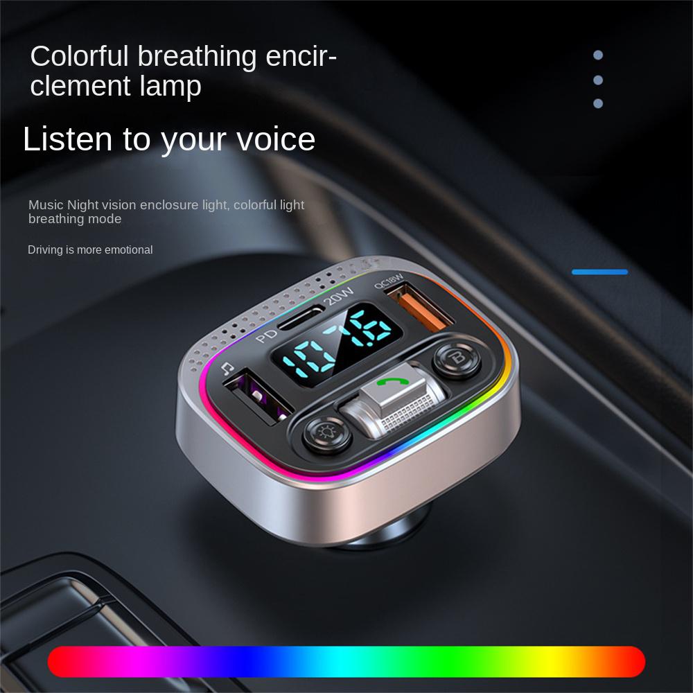 Car Bluetooth-Compatible Charger Pd20w+Qc3.0 Mp3 Player ddmysmile For Car Adapter Car Hands-Free FM Transmitter 7Color Atmosphere Light Smile Pd20w+Qc
