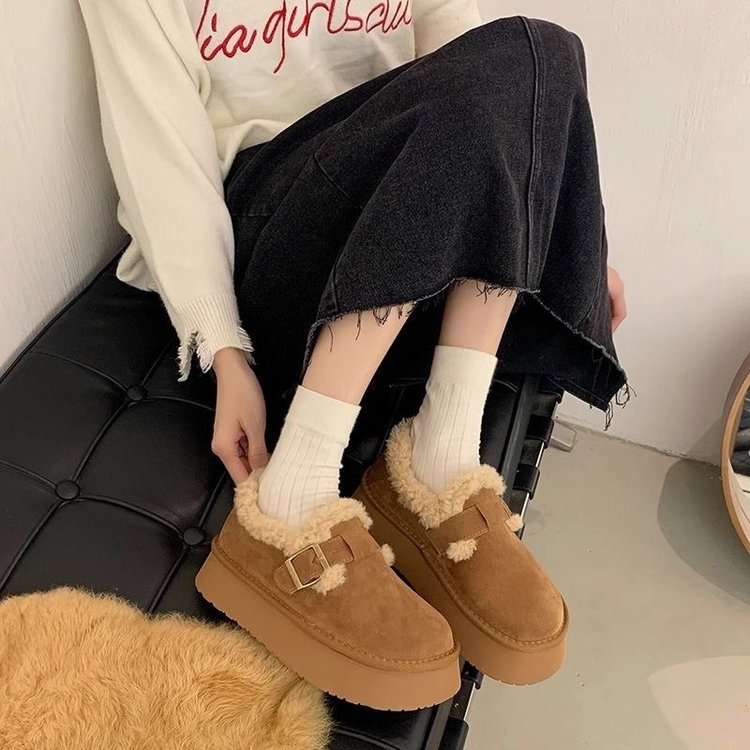 Thick soled snow boots for women 2024 new winter women's shoes with plush and thick fur for cold insulation and warmth