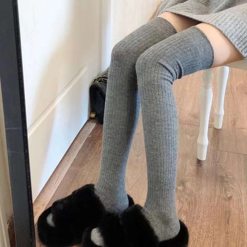 Stockings Autumn Winter Solid Color Thigh High Medias Over The Knee Cute Lolita Socks Woman Girls Thick Warm Stockings Long Leg