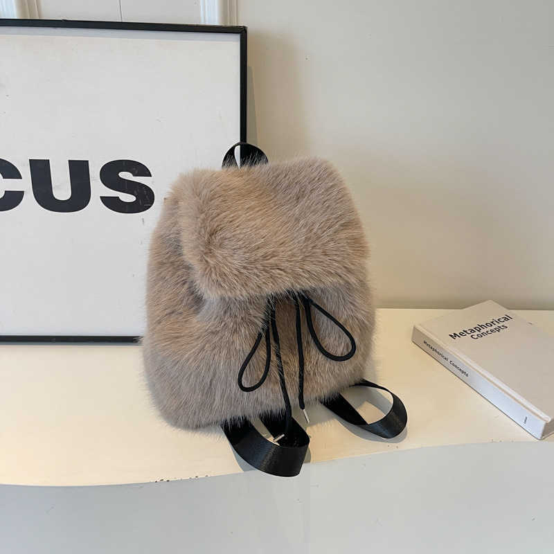 Plush Little Backpack For Women Plush Backpack For Students Large Capacity Drawstring Lightweight Backpack 241113