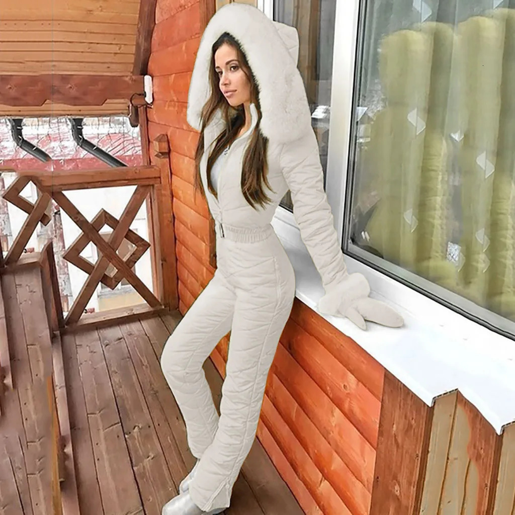 Women Fashion Casual Thick Snowboard Skisuit Outdoor Sports Zipper Ski Suit Thicken Super Warm One Piece Snowsuit 241113