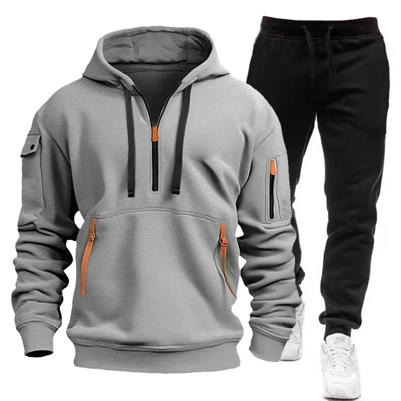 Fashion Sportswear Plus Pants Sweatshirts Fleece Zipper Casual sportswear Mens Set Hoodie Large size Tracksuit Piece S3XL 241111
