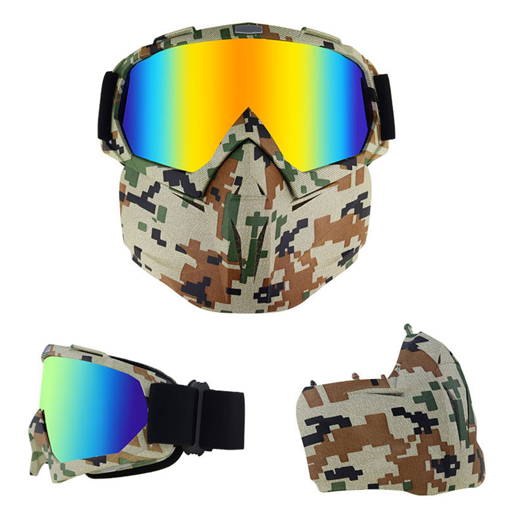 Skiing Sunglasses with Removable Face Mask Windproof Snow Sports Goggles Protective Cycling Safety Eyewear Adjustable for Winter