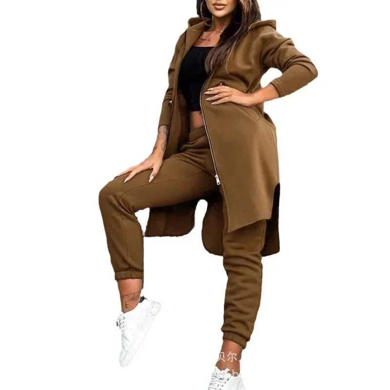 2024 Autumn Winter New Womens Hooded Jacket Trousers Suit Casual Everyday Joker Two-Piece SetX241112