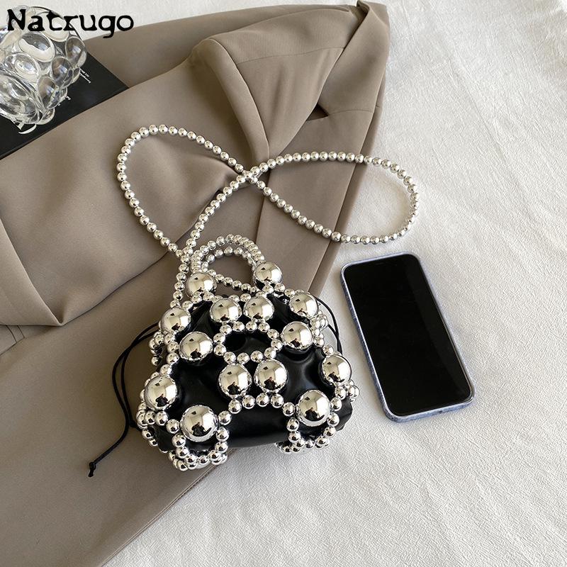 Luxury Design Beading Small Purse Hollow Women Crossbody Bag Handmade Woven Beaded Exquisite Elegant Female Party Evening Bag