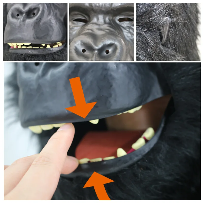 Gorilla Mask with Movable Mouth Full Head Masks Plush Realistic Animal Mask Carnival Party Cosplay Performance Costume Props