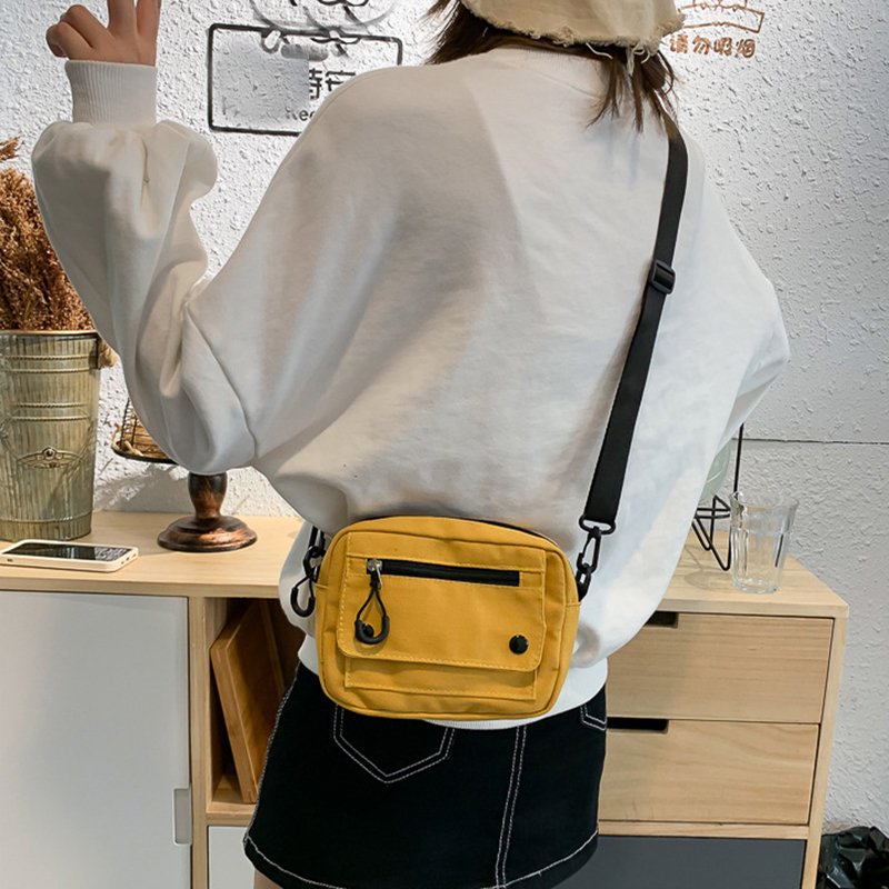 Women Canvas Handbags Korean Mini Student Bag Cell Phone Simple Small Crossbody Casual Ladies Zipper Shoulder Bag