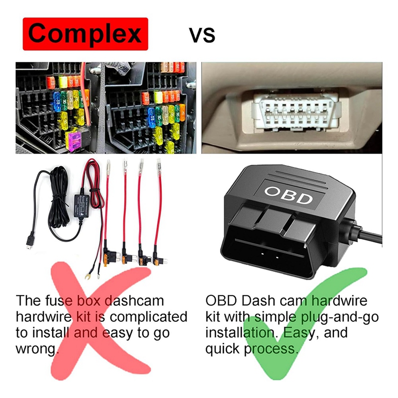Dash Cam OBD Hardwire Set Kit Dash Camera USB Type C Hardwire Set With OBD Power Cable For Dashcam 12-24V To 5V/3A