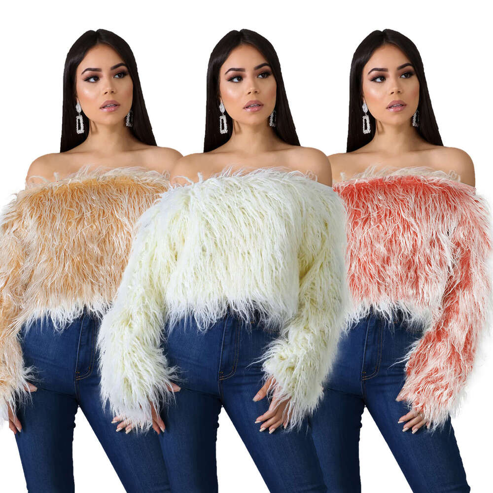 shanshi fur coat women Women's sexy one shoulder gradient color anti long fur short top