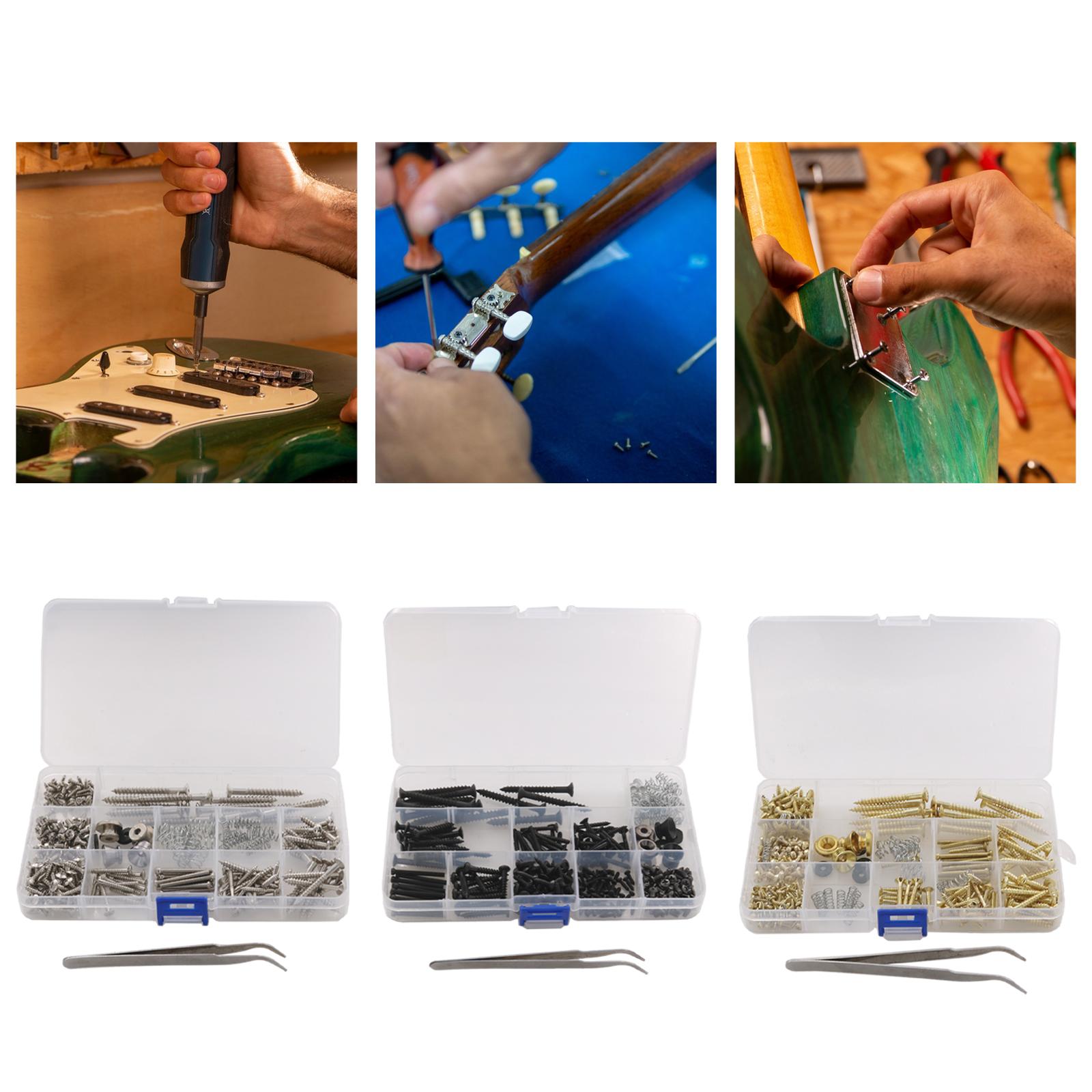 262Pcs Guitar Screw Kit Guitar Repairing Screw Set Elbow Tweezers DIY Guitar Kit Guitar Hardware Luthier Parts for Neck Plate