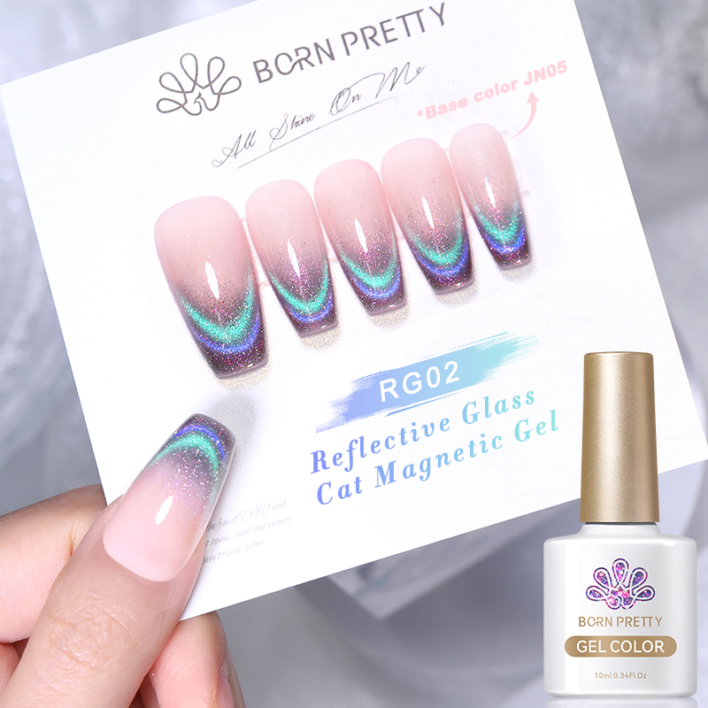 BORN PRETTY 10ml Reflective Glass Cat Magnetic Gel Nail Polish Double Light Rainbow Color Gel Varnis Semi Permanent for Summers