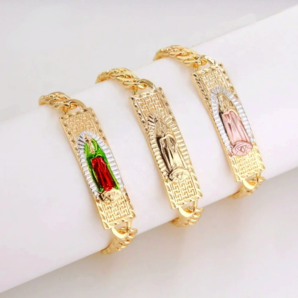 Ruixi 14K Gold Plated Tri-Color Religious St. Jude St. Jude Virgin Mary Jewelry Men's and Women's Bracelet Gift Commemoration