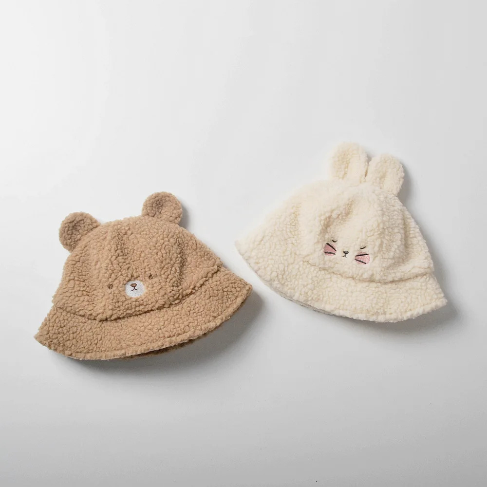 deer jonmi Winter Baby Kids Thicken Fleece Cartoon Bucket Hats Toddlers Children Warm Chic Outdoor Caps 241112