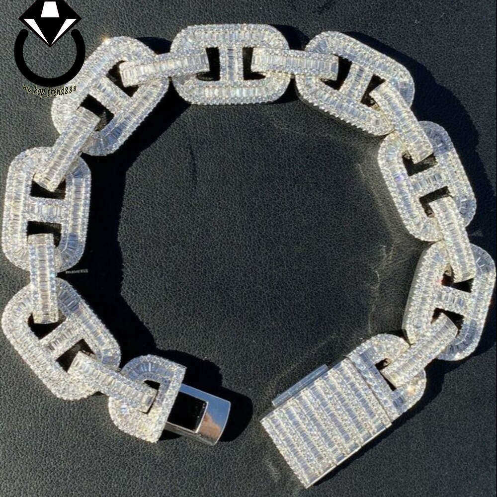 Ice out chain bracelet moissanite chain Vvs Cuban Chain Link Baguette Moissanite Diamond Mariner