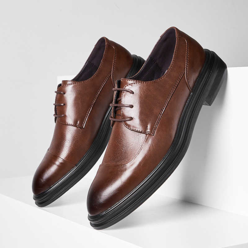 Men Dress Shoes New Mens Pointed Leather Casual Shoes Korean Fashion Dress Business Leather Shoes Mens Wedding Shoes 241009