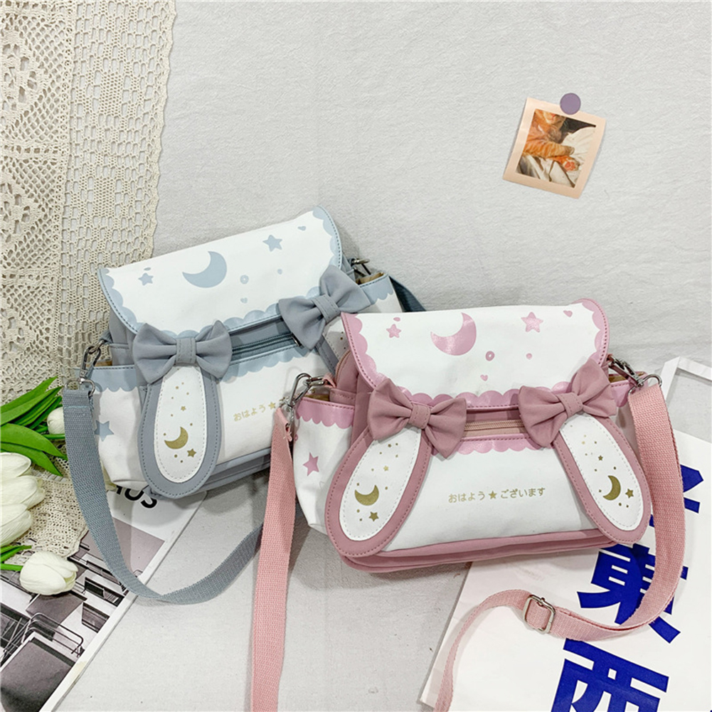 Women Lolita Bow Tie Bag Japanese Style Sweet Messenger Bag Adjustable Strap Anime Satchel Bag Girls Outdoor Traveling Bag