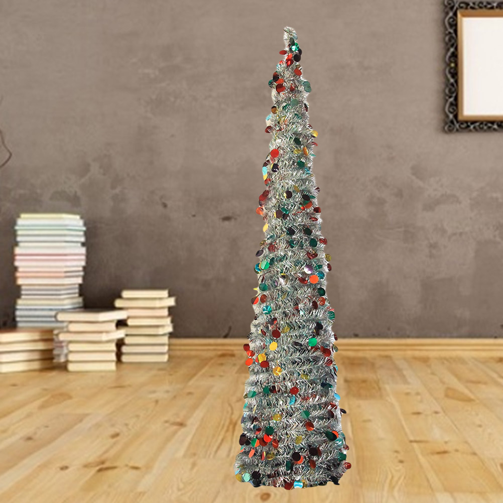 Christmas Tree: Xmas Collapsible Tinsel Trees Sier Sequin Holiday Tree for Small Spaces Apartment Fireplace Party Home Office smile : : :