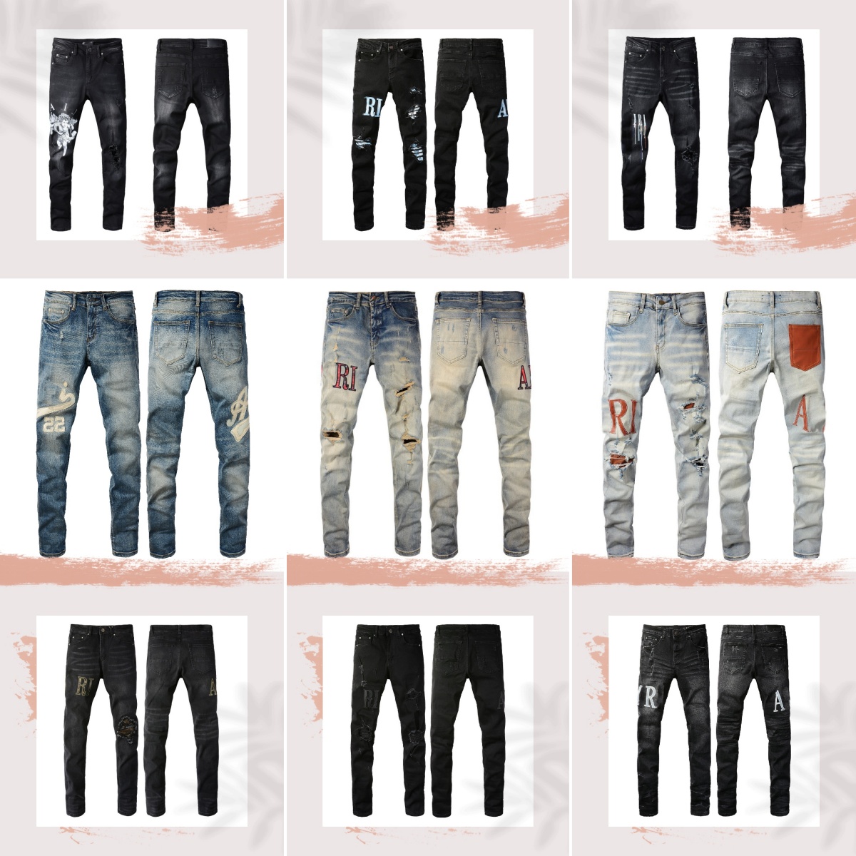 Men's amiriJean designer ksubi jeans jnco jeans denim jeans with Holes Mens Straight Leg Zipper y2k Jeans Hip Hop stretch slim-fit trousers true biker jeans