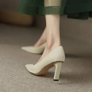 New Soft Leather Solid Candy Color Single Women's Simple New Pointed Toe Comfortable High-heeled Shoes Women e174